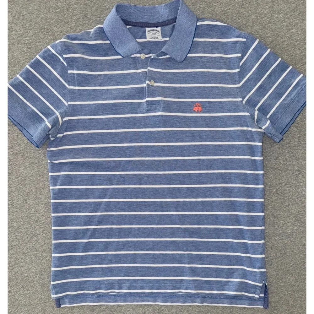 Brooks Brothers Mens Slim Fit Striped Polo Shirt Blue Preppy SEE NOTES ON SIZING